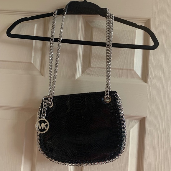 Michael Kors Black Snakeprint Leather Shoulder Handbag - Picture 1 of 9